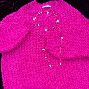 Altar'd State Vibrant Fuchsia Sweater with matching necklace